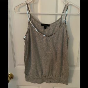 Gray v-neck strappy tank with silver sequins from Express